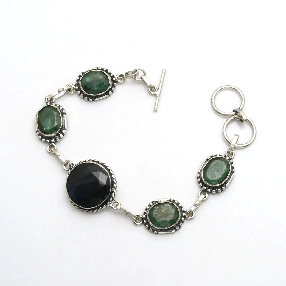 Tanzanite Simulated Emerald Gemstone Handmade Bracelet Jewelry 15 Gms AB 21761 - Image 1 of 1