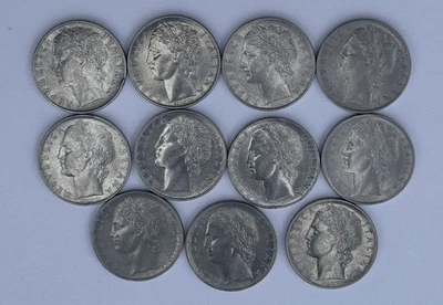 Lot of 11 Italy Italian 100 Lire Coins 1956x5, 1957, 1959, 1962x2, 1963, 1964 - Image 1 of 2
