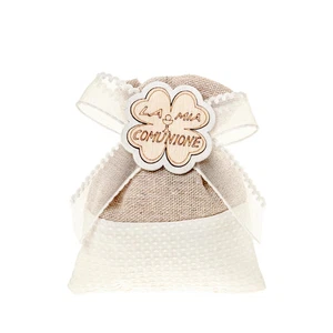 ETM Sacchetto Quadrifoglio Bag Comunione 9 x 11 Cm Beige 12 pz - Imagen 1 de 2