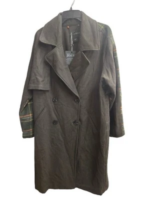 Abrigo Mujer Bernardo Doble Pecho Talla L Verde Militar Con Cuadros Naranja Foto 1 de 4