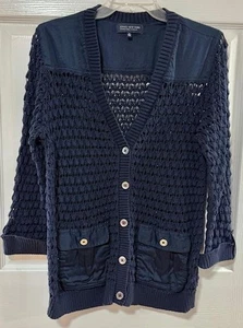 Jones New York Sweater Womens 1X Navy Open Knit Cardigan Button Front Pockets - Picture 1 of 8