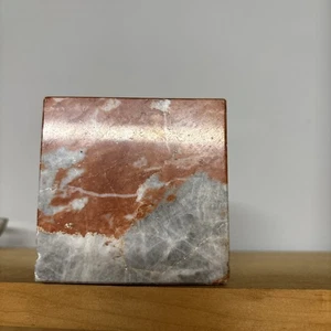 Vintage Orange & White Marble Stone Cube Paperweight Modern Decor 3” - Picture 1 of 4