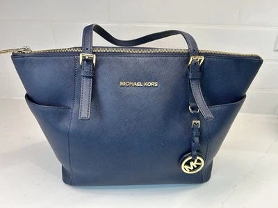 Michael Kors Navy Blue Saffiano Leather Tote Shoulder Bag Purse Gold Hardware  - Image 1 of 4