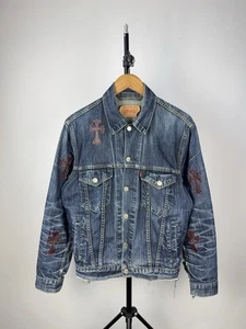 Vintage 90s Archival Chrome Hearts Style Cross Denim Jacket Men’s S Size - Picture 1 of 18