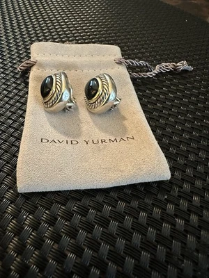 Authentic David Yurman Sterling Silver & 14k Black Onyx Cable Cookie Earrings - Image 1 of 4