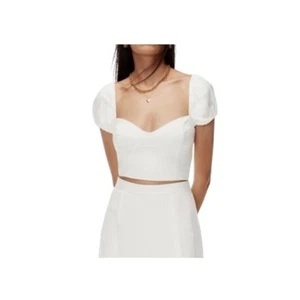 Wilfred Wander Leinen weiß Puffärmel Bauern Crop Top Bluse Größe Large - Bild 1 von 11