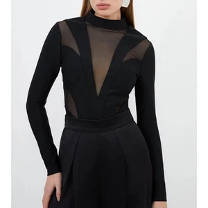 Karen Millen Top XS Figure Form Bandage Mesh Detail Knit NWT Party Cocktail - Picture 1 of 6
