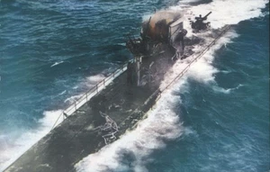 German U-Boat Surface During WWII WWW.WW2CARDS.COM Chrome Vintage Postcard PC - Bild 1 von 2