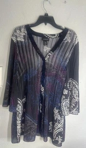Lane Bryant con bottoni donna taglie forti 18/20 trasparente floreale su nero design floreale - Foto 1 di 7