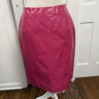 Hot Pink Leather Straight Pencil Skirt Size 6 Lined Candy Punk 90’s Y2K - Image 1 of 4