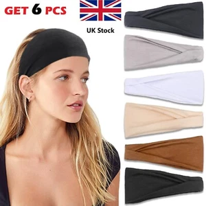 Diadema anudada de tela elástica lisa ancha 6 un. para mujer bandeau diademas Reino Unido - Imagen 1 de 10