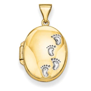 14k Yellow Gold & Rhodium Footprints Locket XL300 - Picture 1 of 4