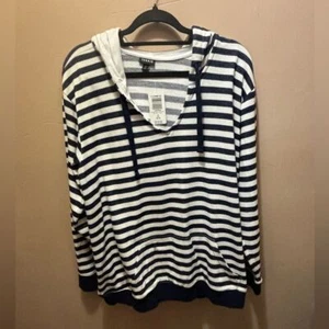 Torrid BNWT navy/white striped hooded sweatshirt oversized sz 2 Rustic Beach - Picture 1 of 10