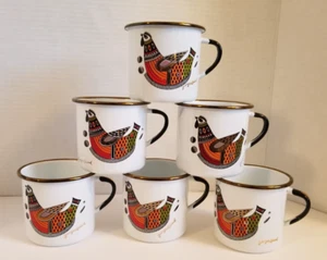 Vintage 6er Set Mid Century Georges Briard Emaille Hahn Emaillegeschirr Tassen - Bild 1 von 24