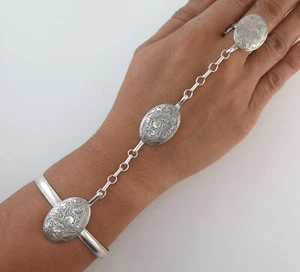 Unique Sterling Silver Ornate Engraved Southwestern Slave Bracelet Ring Size 9 - Picture 1 of 7