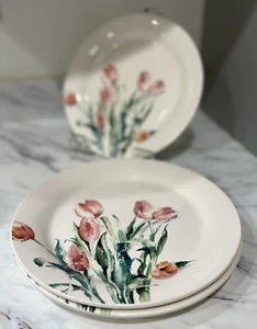 Pier 1 Imports Floral Tulip Ironstone 9" Salad Plate Set Of 3 Retired - Picture 1 of 6