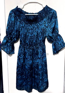 Turquoise Haven Mini Smocked Dress sz S whimsigoth fairy romantic dark stretchy - Picture 1 of 9