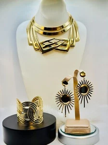 Egyptian Revival Queen Cleopatra's Unique! 3 Pc Dripping In Gold Demi-parure Set - Picture 1 of 23