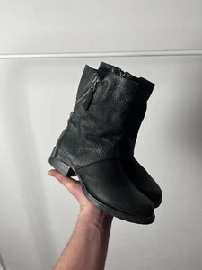 Mjus Woman’s Black Leather Biker Zip Ankle Boots Shoes - Picture 1 of 11