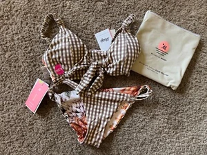 NWT MAAJI 2 Piece Bikini Reversible Tan Gingham/Floral MEDIUM Swim Suit Woman’s - Picture 1 of 1