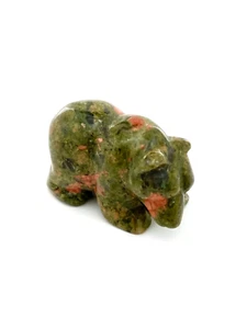 Natural Green/Red Unakite Gemstone Carved Bear Figurine, 29.45 g (1.04 oz) - Picture 1 of 2