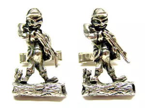 Hunter Squirrel Figure Cufflinks Rifle Silver Windsor Comical Vtg Formal Wear - Picture 1 of 2