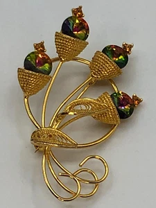Spilla vintage anguria Rivoli e strass rosa filigrana tono oro anni 60, MCM - Foto 1 di 7