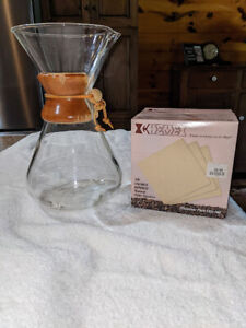 Vintage Chemex Pour Over Coffee Maker with Box of Filters