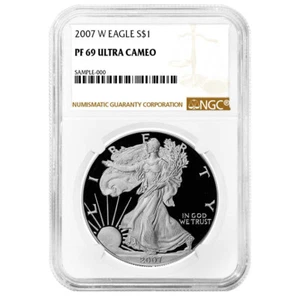 2007-W $1 1-oz Proof American Silver Eagle NGC PF69UC Brown Label - Picture 1 of 2
