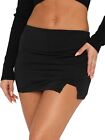 Stretch Fitted Bodycon Skort Mini Skirt w/Shorts 2XL Black Mid-Waist Split S4