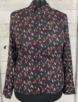 Camisa vintage años 80 A|Line para mujer 18 Plus deletreada semi transparente manga larga carrera Foto 1 de 4