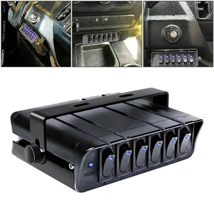 6-Gang Rocker Switch Box Emergency Strobe Light Toggle Controller Panel 80A 12V - Foto 1 di 8
