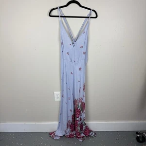 Free People Get To You Maxi Dress Size L Large Blue Floral Sleeveless Cross Back - Picture 1 of 7