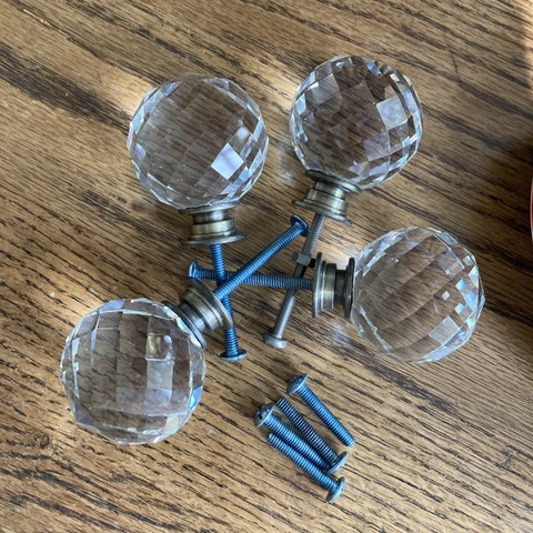 Lot Of 4 ,Round Crystal Faceted Drawer Pull Knobs 1.5” Cover