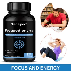 Caffeine with L-Theanine for Energy & Focus - with Yerba Mate Vegan Capsules - Picture 1 of 12