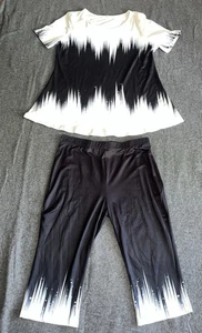 Damen 2 teiliges Loungewear Set Caprihose Kurzarm Shirt schwarz weiß XL  - Bild 1 von 4