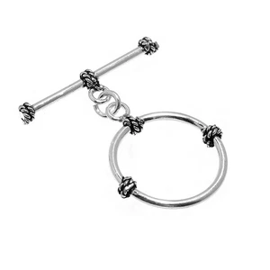 2 Pcs 28X37mm Solid Copper Bali Toggle Clasp Oxidized Silver Plated - Picture 1 of 3