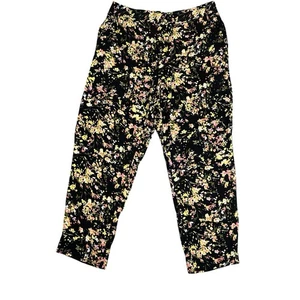Jessica Simpson Pantalone Cropped Nero Floreale Leggero 100% Viscosa Pull On M - Foto 1 di 6