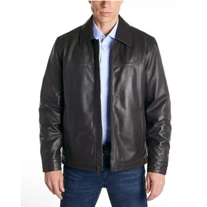 Chaqueta clásica de cuero genuino de piel de cordero Perry Ellis para hombre motociclista grunge emo - Imagen 1 de 7