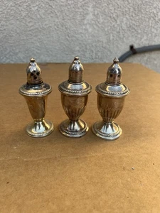 Lot of 3 Sterling Silver Weighted Salt and Pepper Shakers Glass Inserts 354 Gram - Picture 1 of 12