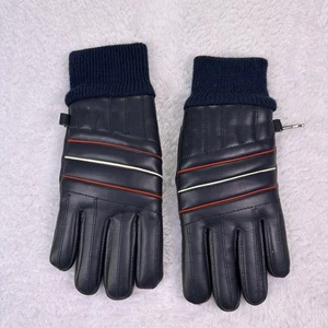 Vintage Weiss Herren M/L dunkelblau Leder Winter Handschuhe Schneemobil Ski - Bild 1 von 8
