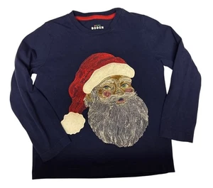 Mini Boden Camicia Bambini Superstitch Babbo Natale Ricamata Vacanze Blu T-Shirt 4/5 - Foto 1 di 7