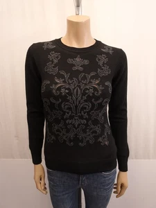 ERMANNO SCERVINO Pullover Gr. 36 Wolle Stickerei transparente Details Schwarz - Bild 1 von 7