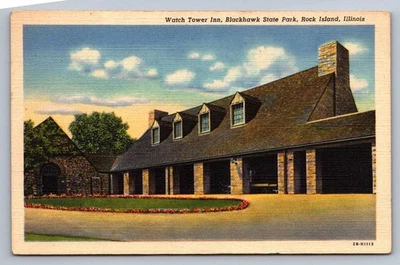 Postcard Illinois Rock Island Watch Tower Inn Blackhawk State Park Linen  H993 - Image 1 of 2