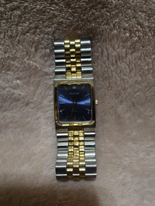 Vintage Elgin Blue Face Mens Watch Silver/Gold Tone - Picture 1 of 6