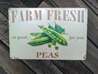 Знак фермерский свежий горох - винтажный стиль деревенский кухонный садовый декор - 12 x 8 дюймов - Изображение 1 из 2