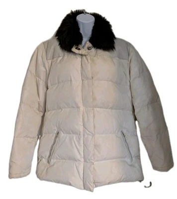 Vintage Coach Fur Trim Cream Hooded Winter Puffer Jacket Size Medium Y2K Preppy  - Image 1 of 4