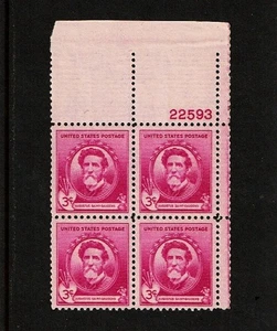 1940 U.S. FAMOUS AMERICANS 3c SAINT GAUDENS Plt#BLK of 4 Sc#886 M/NH/OG GEM! - Picture 1 of 1