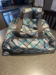 Thirty-One Uptown Rolling Weekended Duffel Bag Carry-on Handle in Sea Plaid - Picture 1 of 6