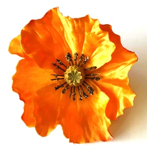 4.25" Orange Poppy Silk Flower Hair Clip Party Dance Wedding Cruise #1 - Picture 1 of 2